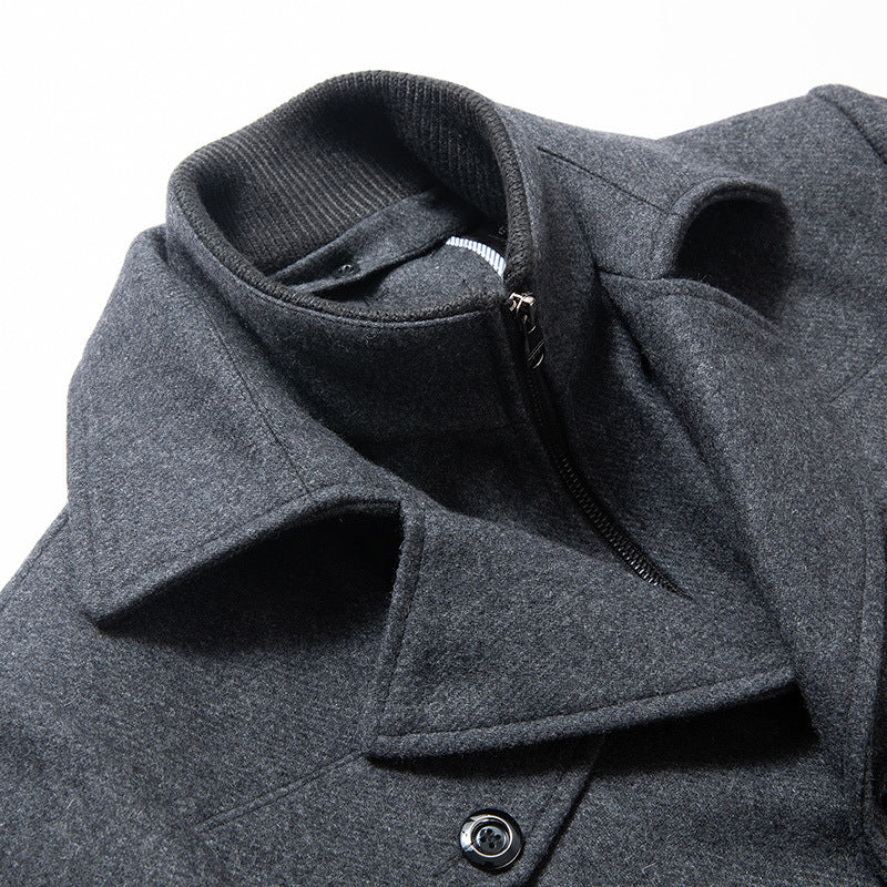 Manteau britannique en laine mélangée double épaisseur pour homme