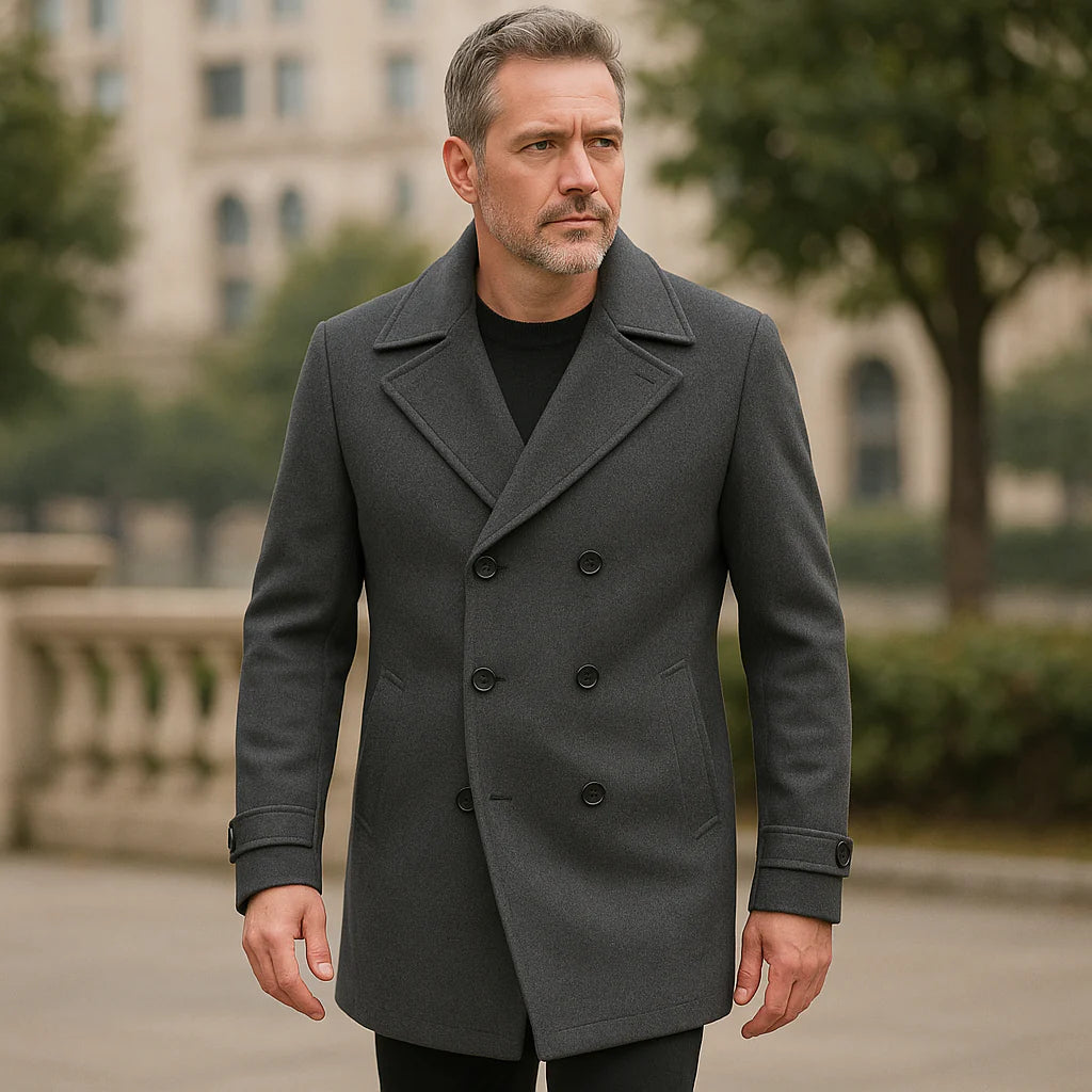Caban classique croisé en laine mélangée pour homme