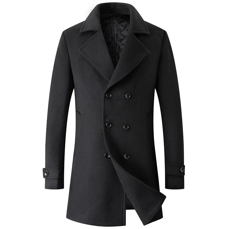 Caban classique croisé en laine mélangée pour homme
