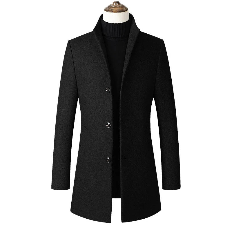 Manteau en laine épaisse à col montant pour homme de qualité supérieure