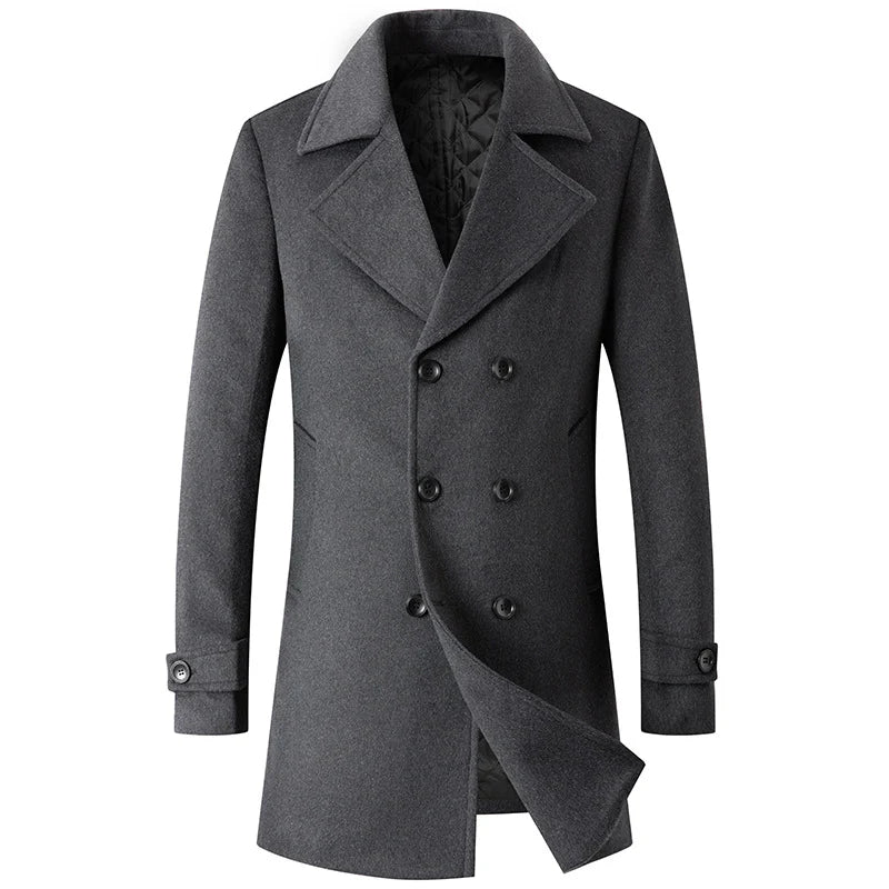 Caban classique croisé en laine mélangée pour homme