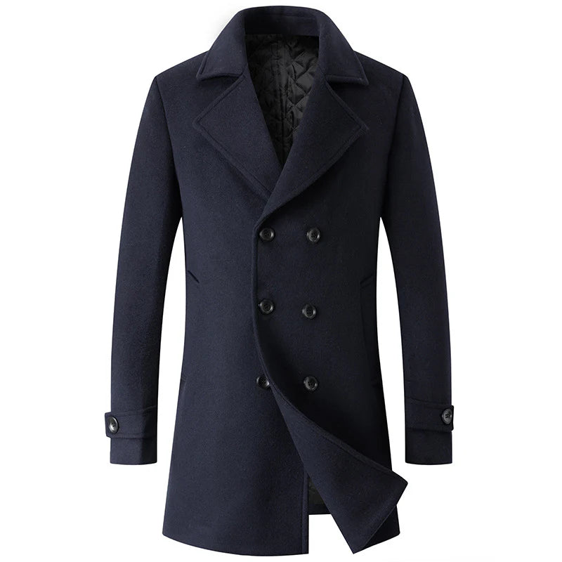 Caban classique croisé en laine mélangée pour homme