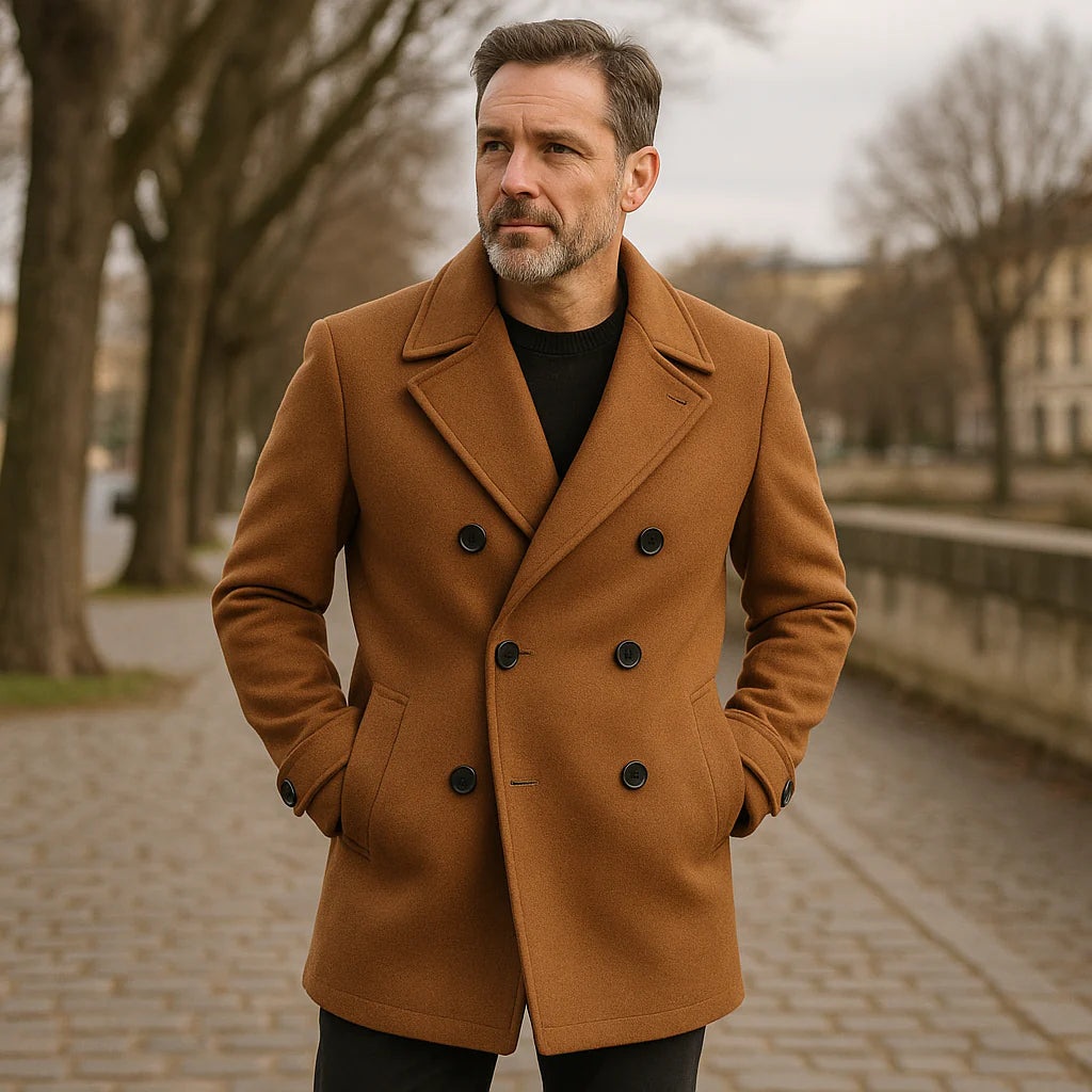 Caban classique croisé en laine mélangée pour homme