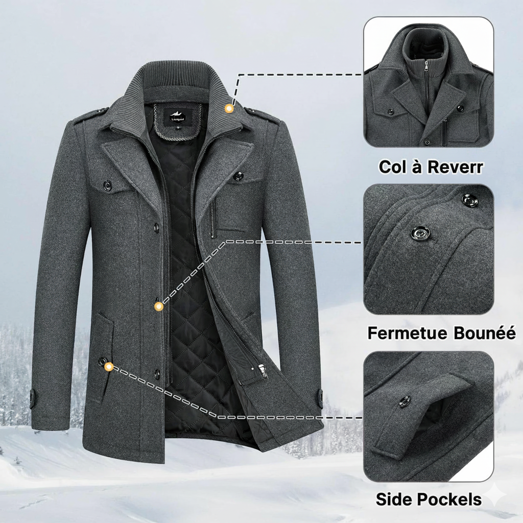 Manteau en laine double épaisseur pour homme, style décontracté et épais