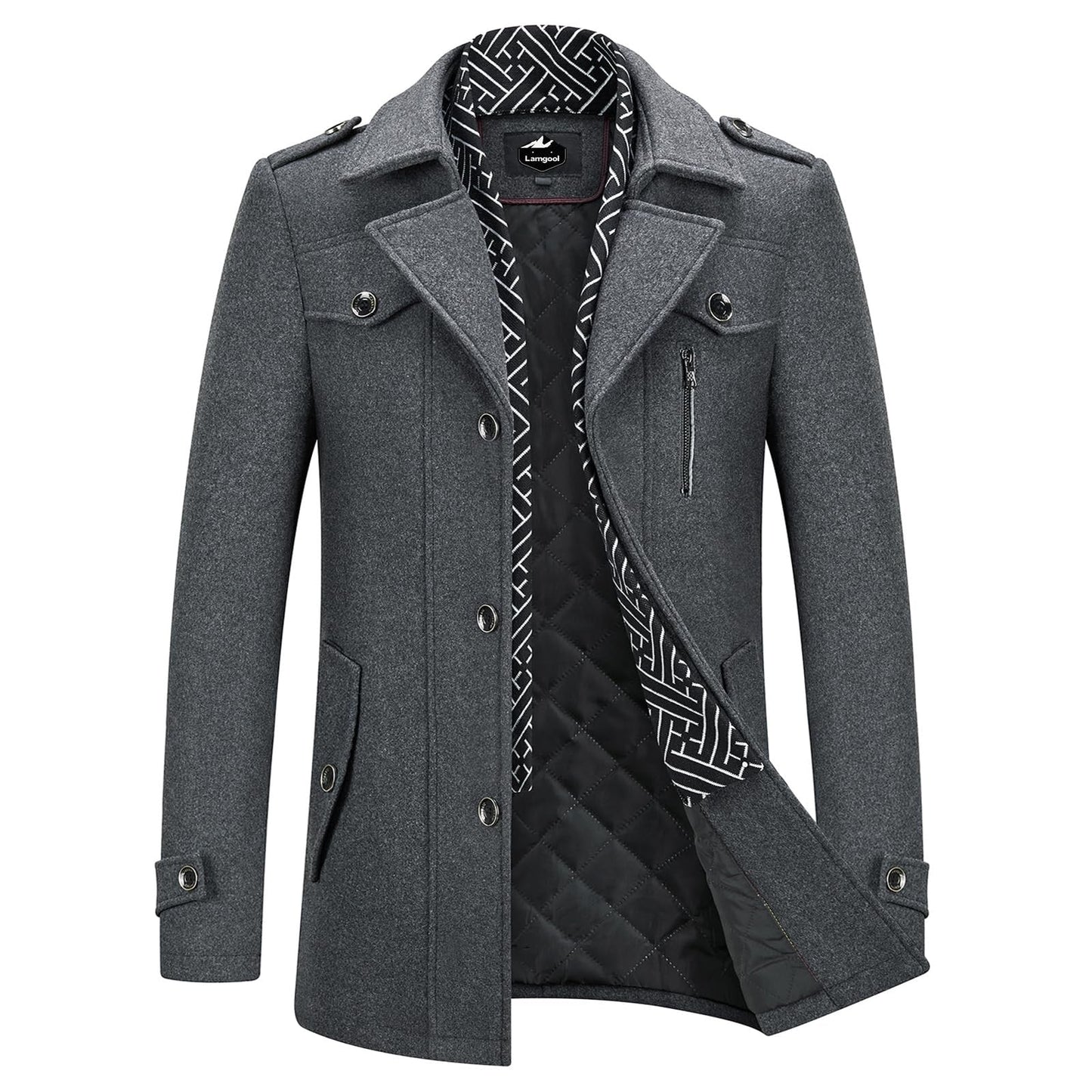 Manteau en laine épaisse mélangée pour homme avec écharpe amovible