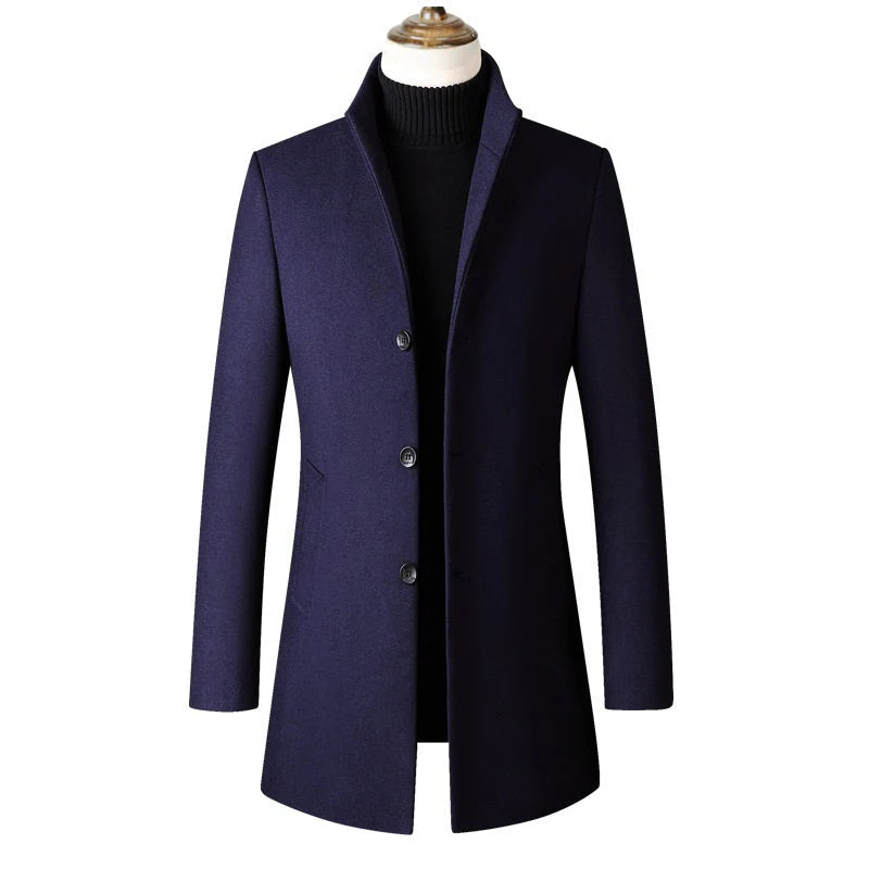 Manteau en laine épaisse à col montant pour homme de qualité supérieure