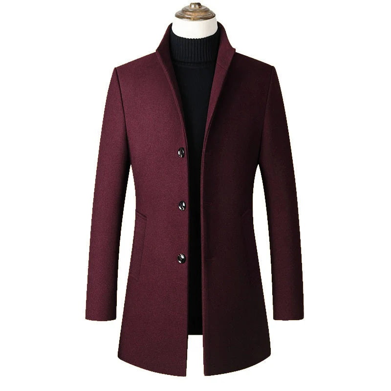 Manteau en laine épaisse à col montant pour homme de qualité supérieure