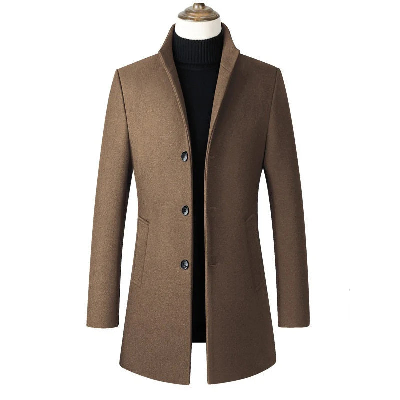 Manteau en laine épaisse à col montant pour homme de qualité supérieure