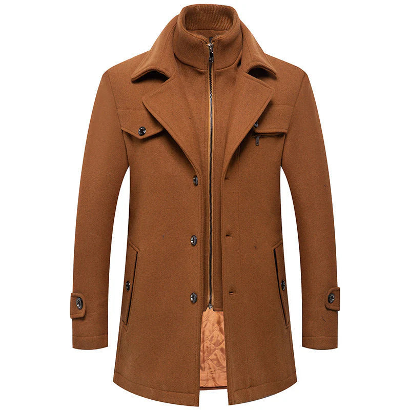 Manteau britannique en laine mélangée double épaisseur pour homme