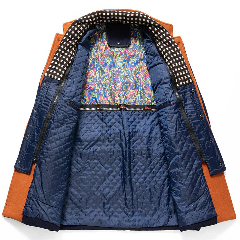 Manteau en laine épais à col montant et écharpe amovible pour homme