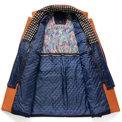 Manteau en laine épais à col montant et écharpe amovible pour homme