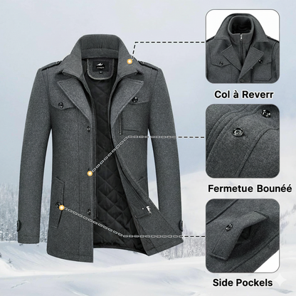 Manteau en laine double épaisseur pour homme, style décontracté et épais