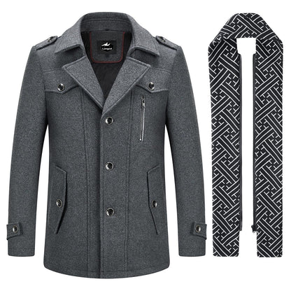 Manteau en laine épaisse mélangée pour homme avec écharpe amovible