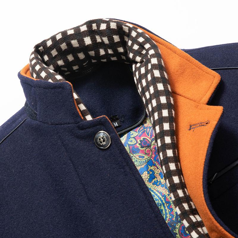 Manteau en laine épais à col montant et écharpe amovible pour homme