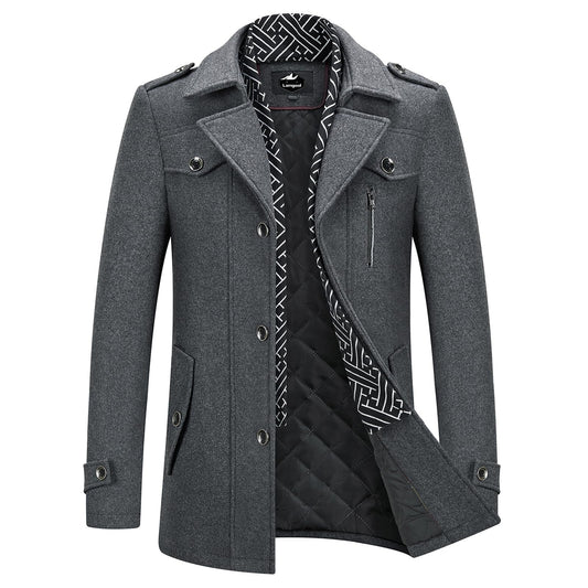 Manteau en laine épaisse mélangée pour homme avec écharpe amovible