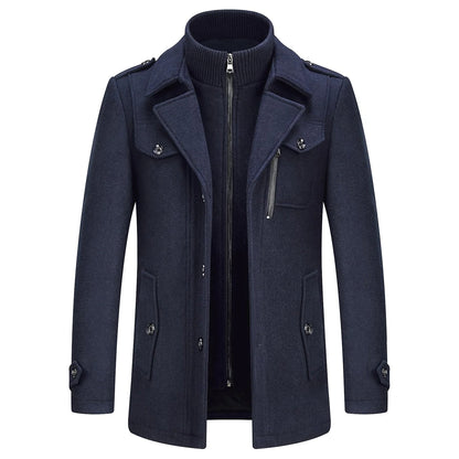 Manteau en laine double épaisseur pour homme, style décontracté et épais