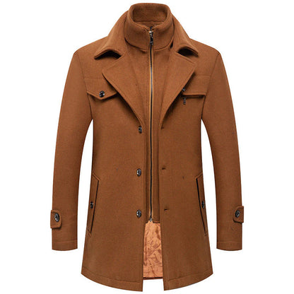 Manteau britannique en laine mélangée double épaisseur pour homme